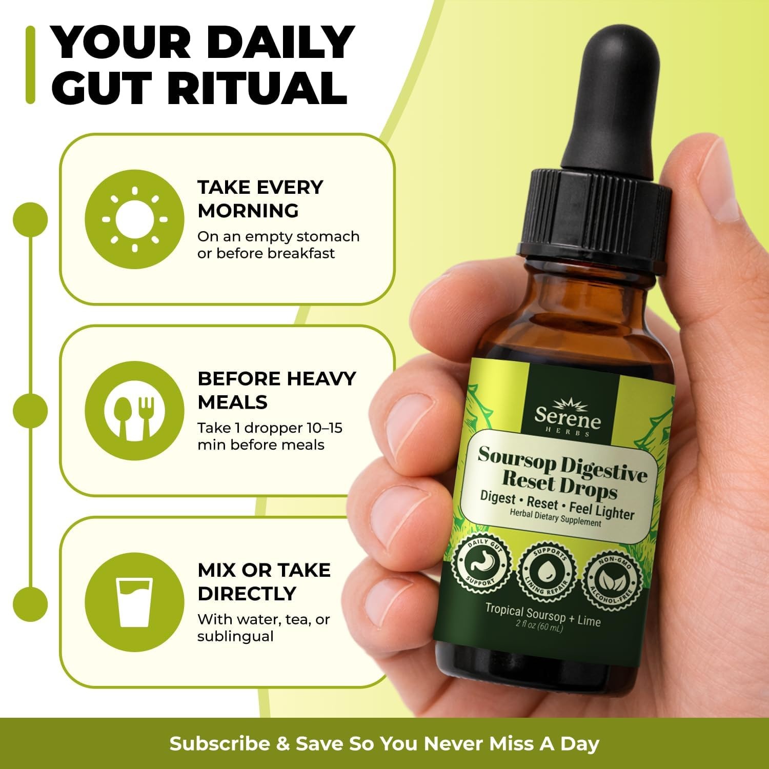 Serene Herbs Soursop Digestive Reset Drops 2 fl oz Tropical Soursop & Lime