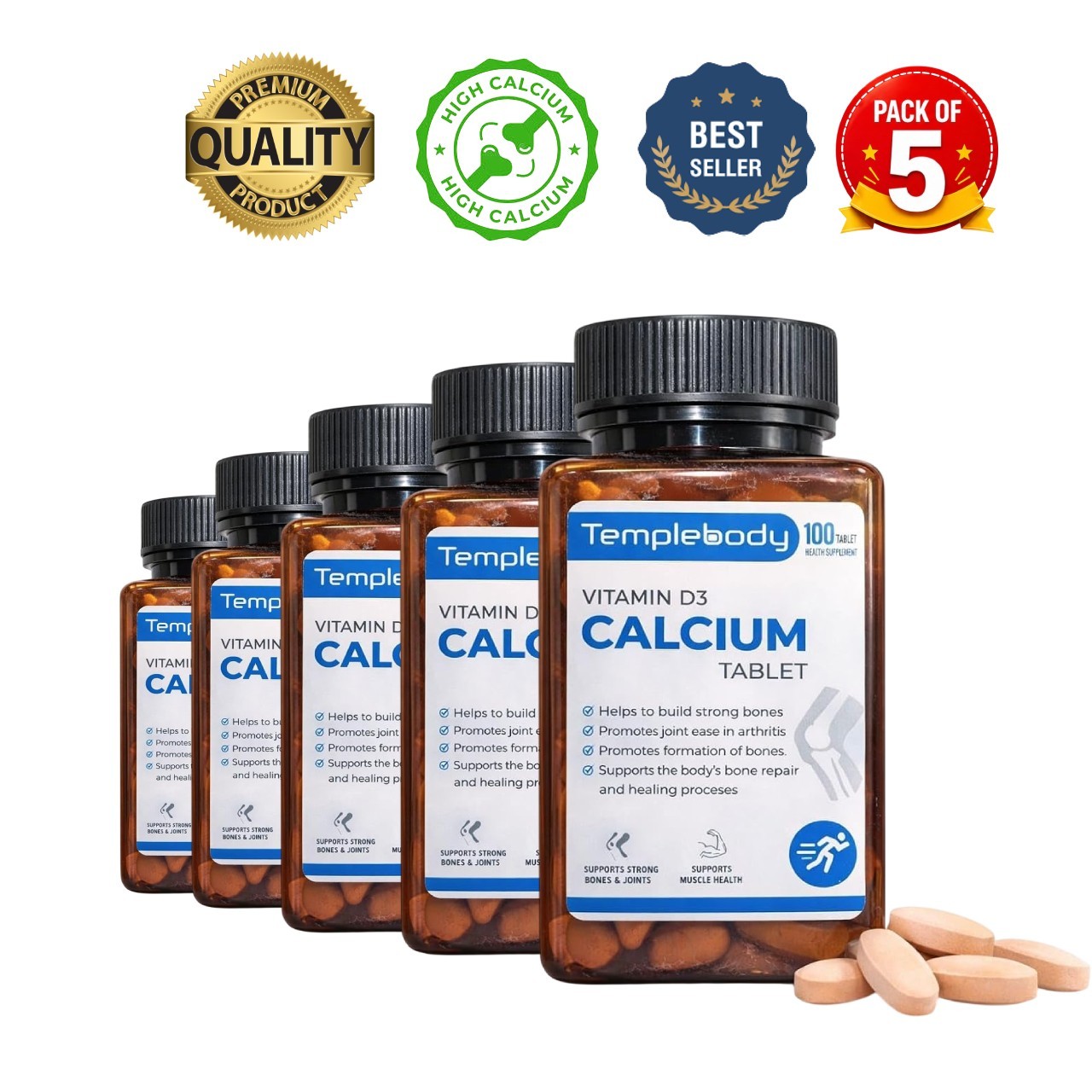 Tem.plebody Calcium Vitamin D3 Magnesium Zinc 500 Tabs