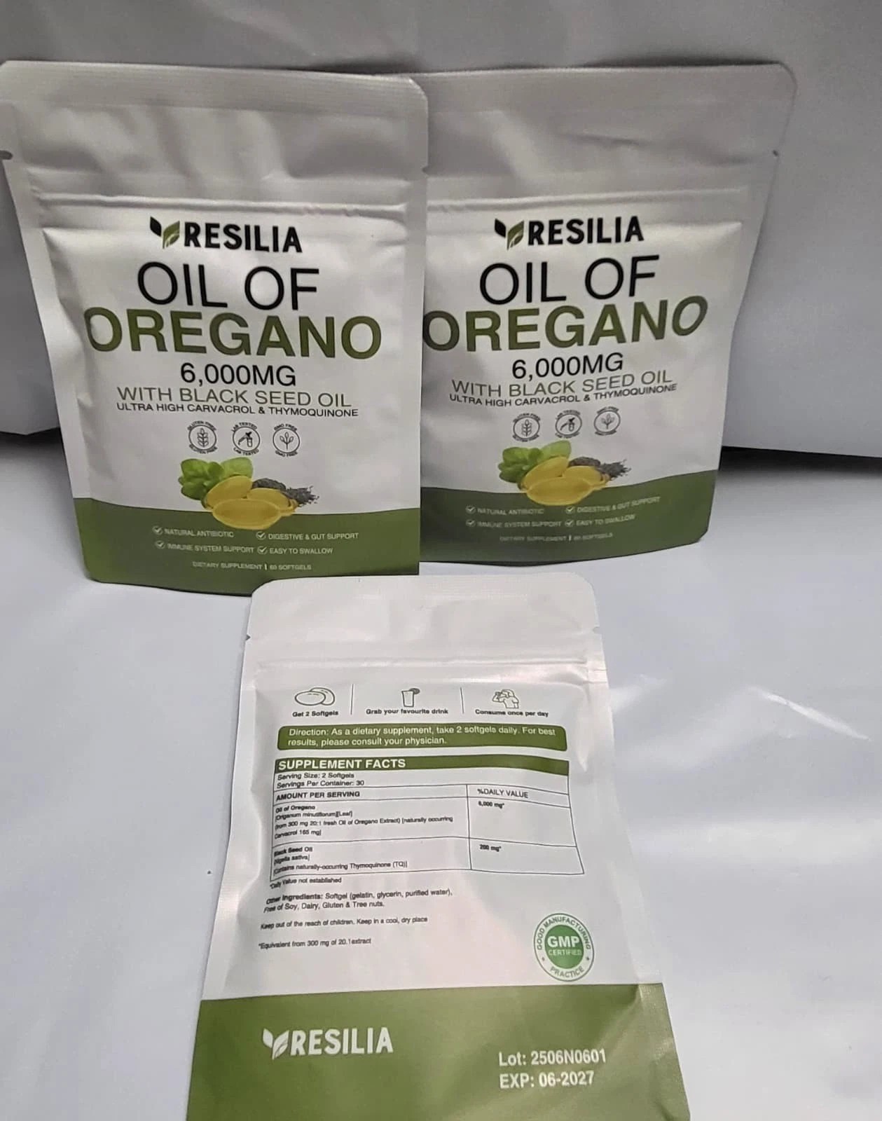 Resilia Oil of Oregano 6000mg with Black Seed Oil Softgels – 60 Capsules x 2 Pk