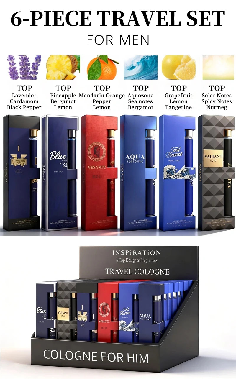 Men’s 6pc Travel Cologne Set – Long-Lasting Fragrance