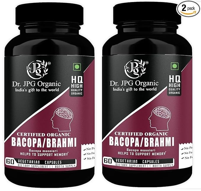 4x Bacopa-Brahmi ayurvedic Capsules Dr. JPG Organic ISO & GMP Certified