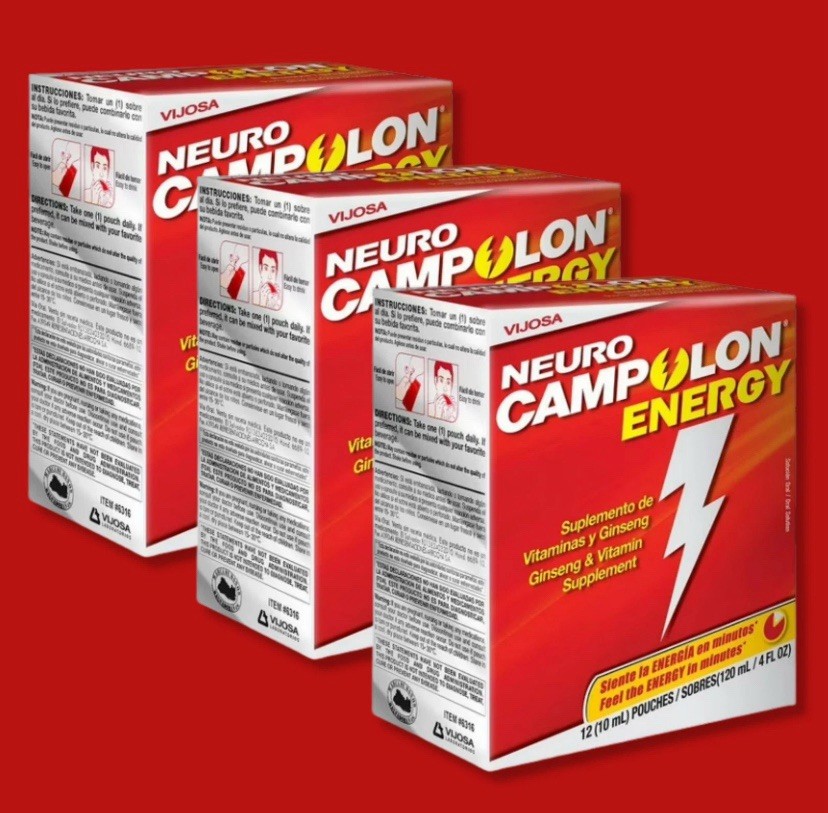 3 Pack Neuro Campolon Energy Supplement , 12 Drinkable 10 mL Pouches