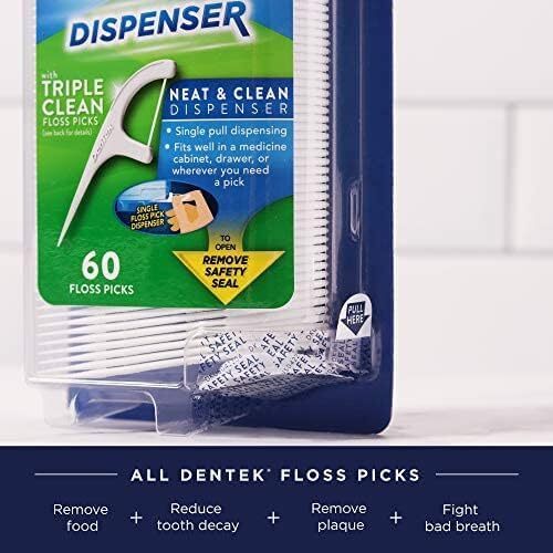 DenTek Floss Pick Dispenser with Triple Clean Floss Picks, 60 Count (Pack of 3)