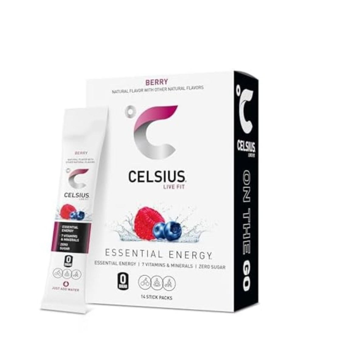 Celsius Essential Energy Powder Drink Mix Sticks Berry 14ct Vegan 200mg
