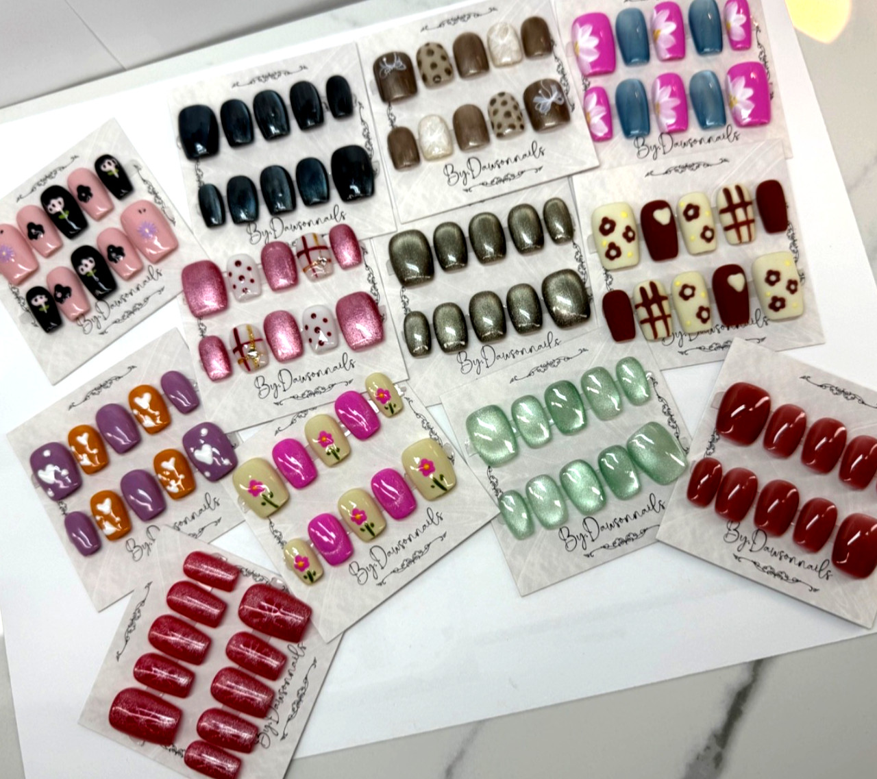 GRAB BAGS 4 pairs RANDOM DESIGN HANDMADE NAILS NONE 3D collection sz S Short LOT