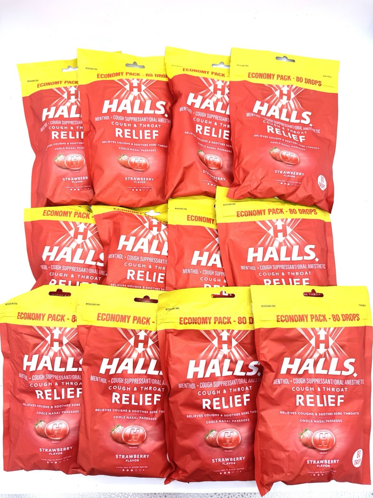 Halls ECONOMY PACK Strawberry Cough & Throat Relief 80 Cough Drops Exp 6/2026