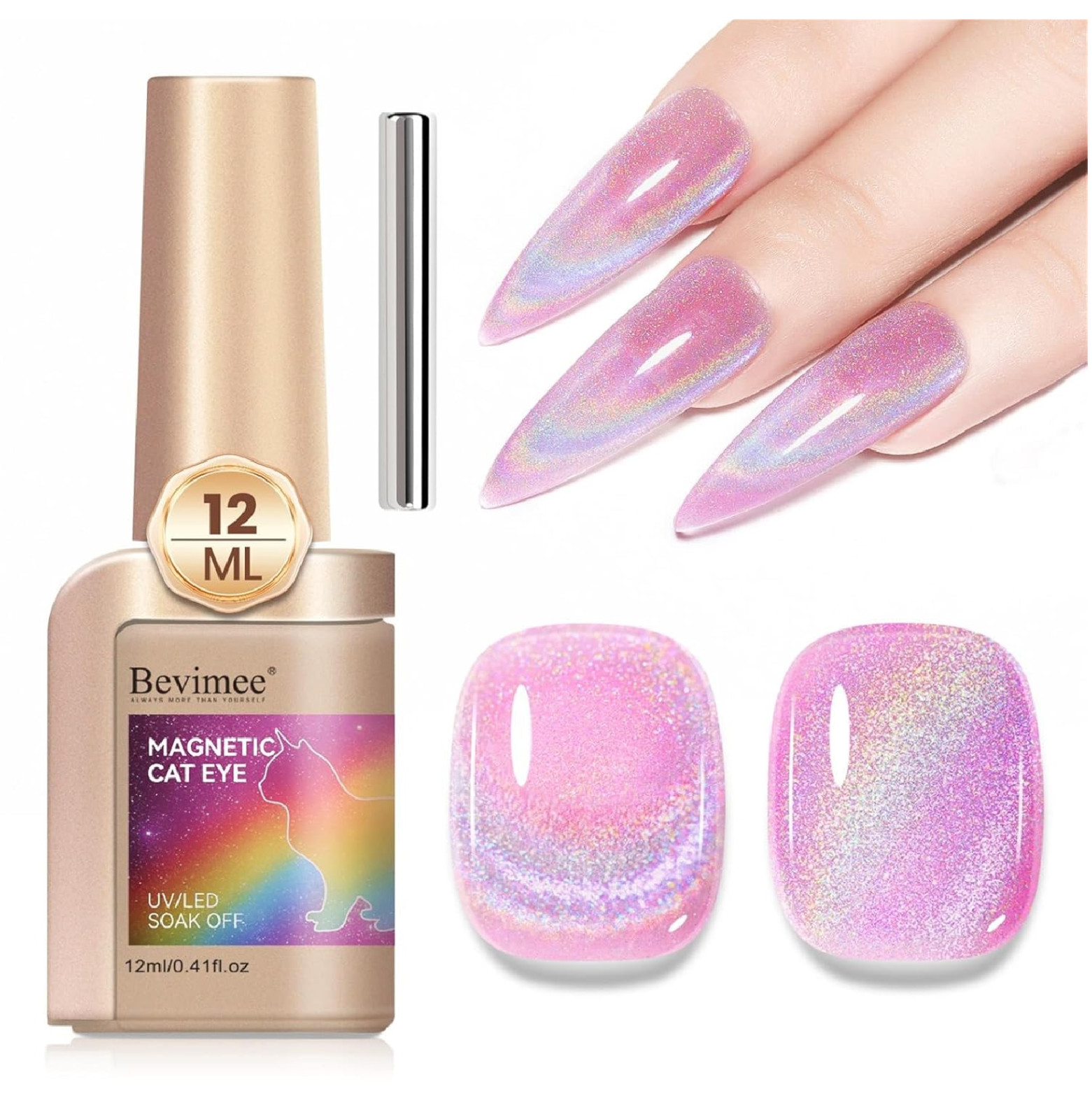 Cat Eye Gel Nail Polish Rainbow Pink Color Glitter Holographic Gel Polish Reflec