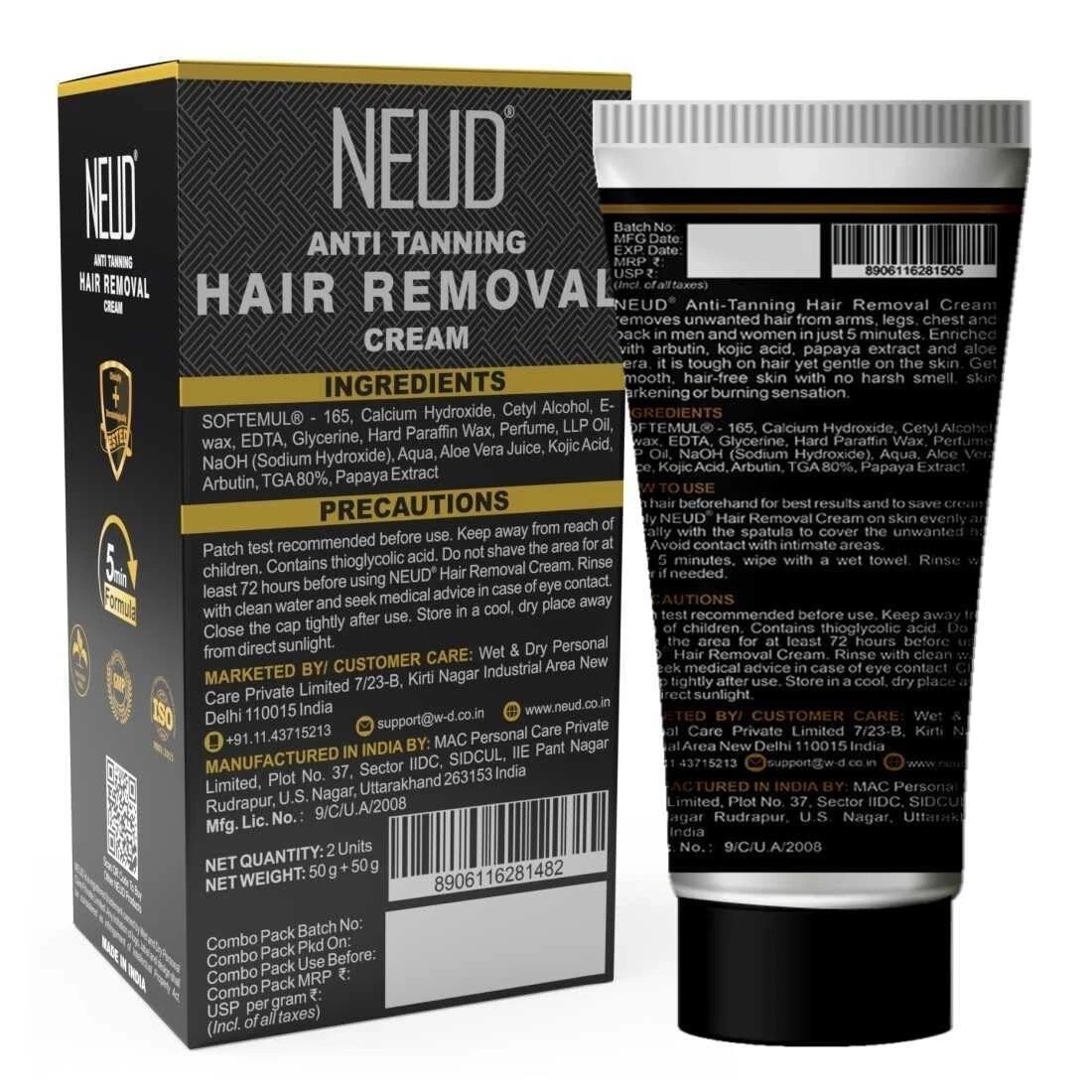 Anti-Tanning Hair Removal Cream for Arms, Legs, Chest and Back Men and Women