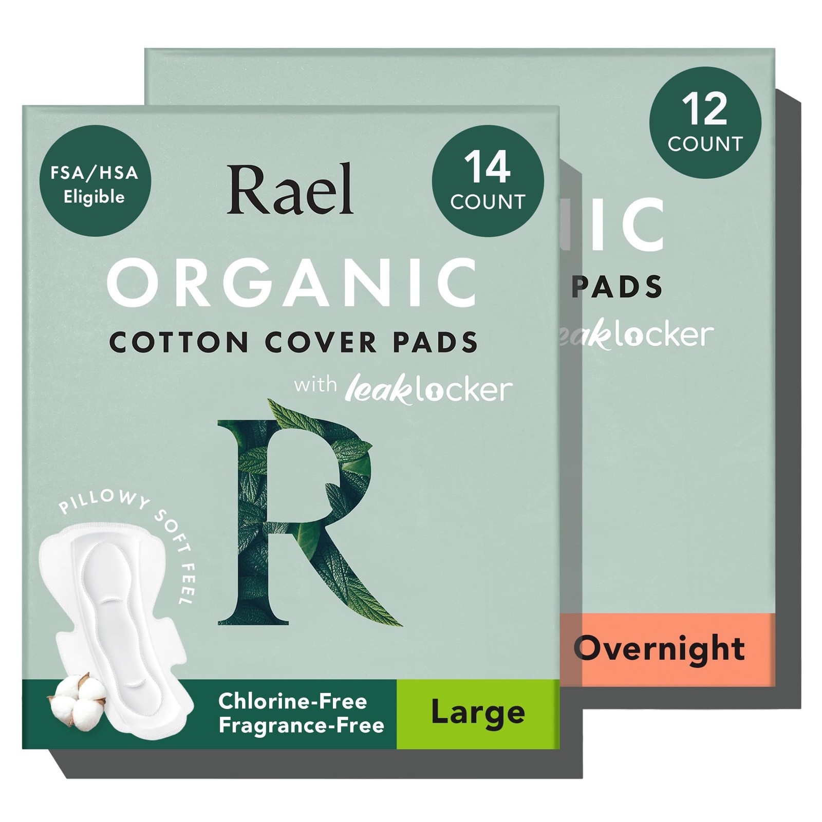 Rael Pads for Women, Organic Cotton Cover – Heavy Absorbency, 2 Piece Set