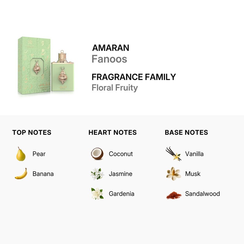 Amaran Fanoos Eau de Parfum Spray, 3.4 Fl Oz (100 ml)