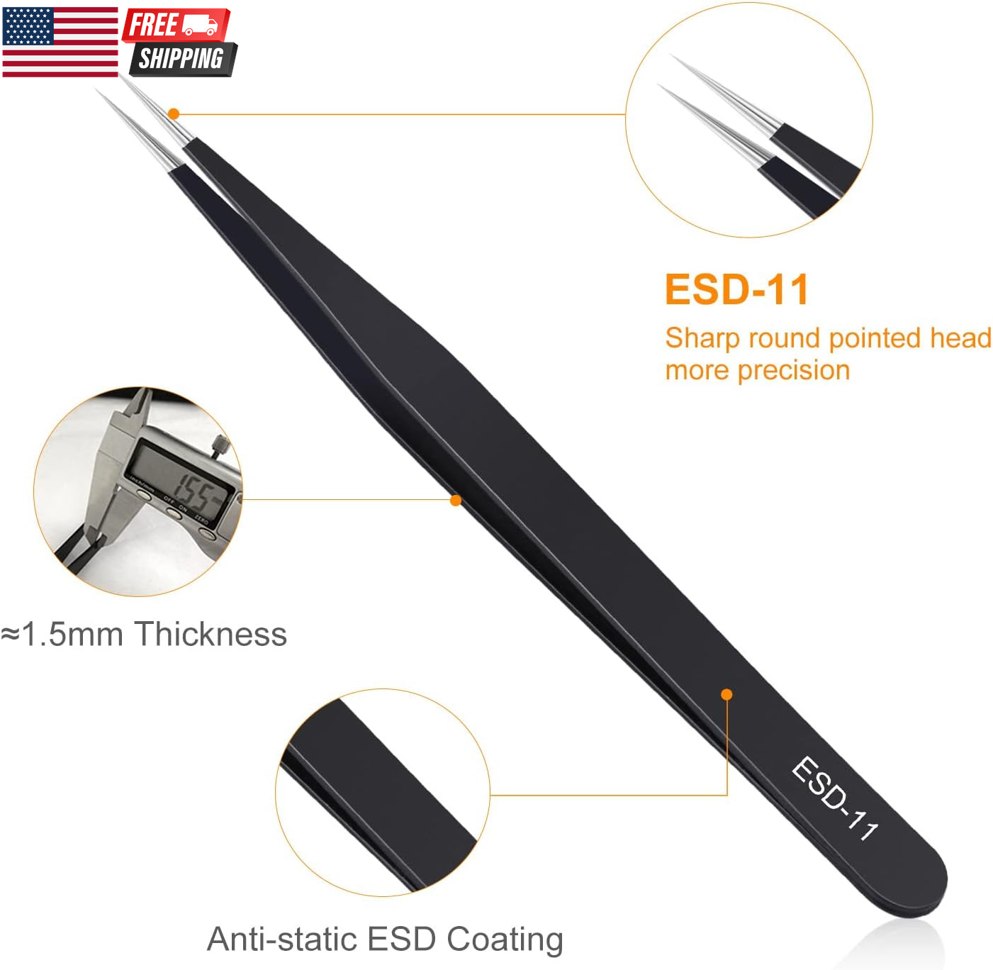 3PCS Precision Tweezers Set, Upgraded Anti-Static Stainless Steel of Tweezers, f