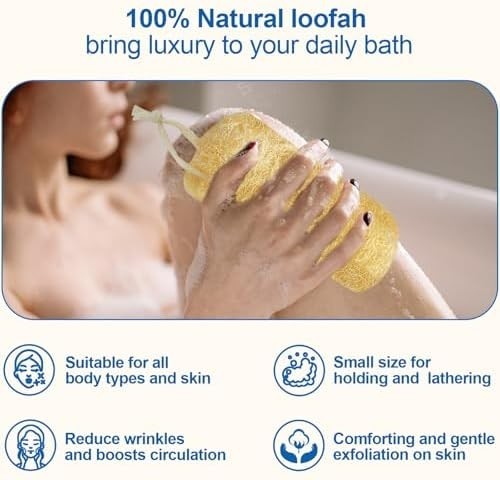 Natural Loofah Sponge (4 Packs), 6“ Natural Loofah Exfoliating Body Scrubber E