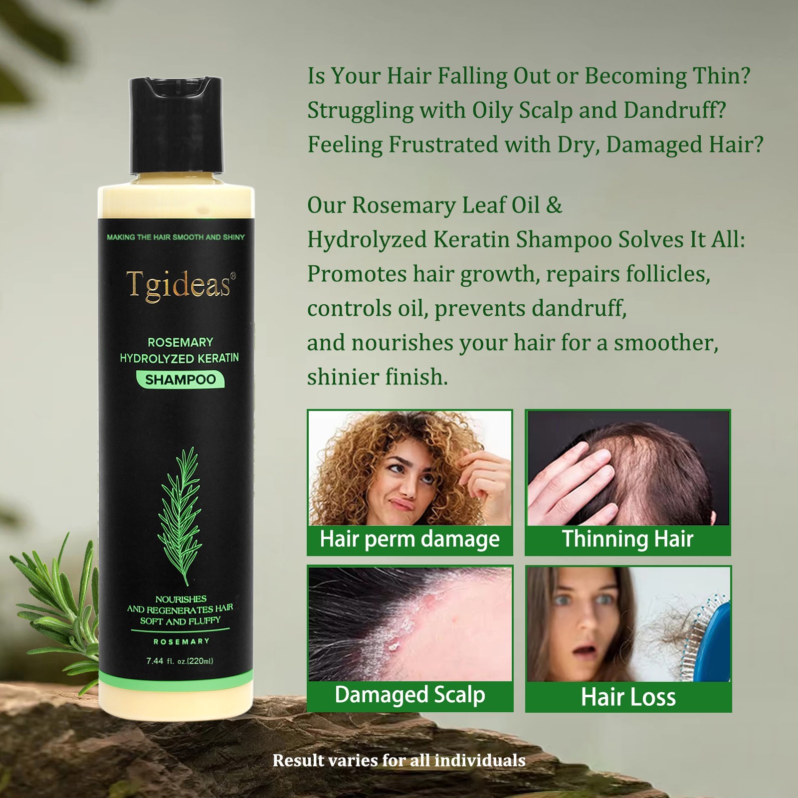Tgideas Full Best Anti-Hair Loss Solutions Natural Hair growth Rosemary shampoo