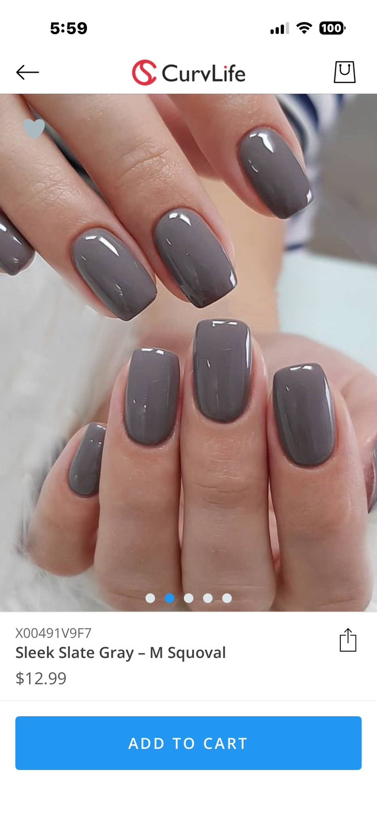 Curvlife Press-On Nails Sleek Slate Gray, Med Length 30 Nails Included- 2 boxes