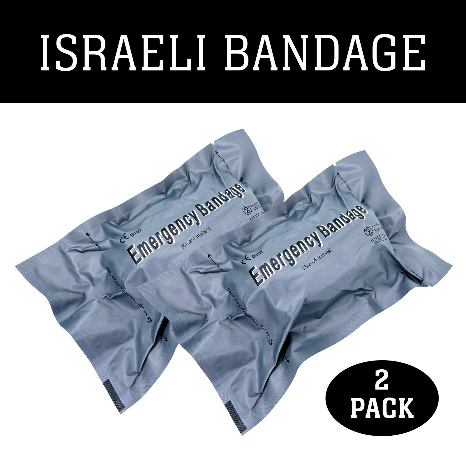 LINE2design Israeli 4” Emergency Compression Bandage – First Aid Dressing 2 Pack