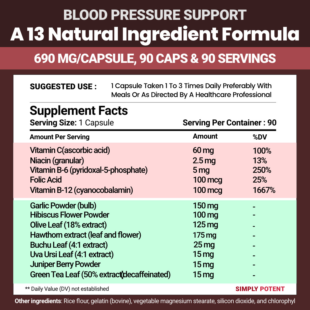Simply Potent Blood Pressure Support Vitamins – 90 Capsules