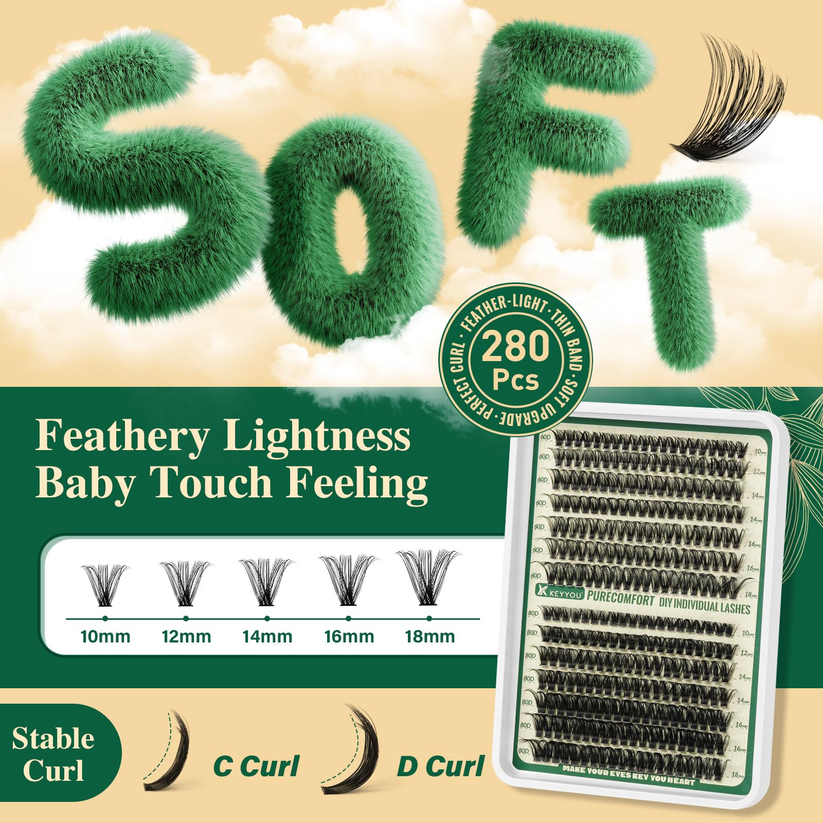DIY Lash Extension Kit 280pcs Soft Lash Clusters 60D+80D D Curl Easy to Apply…