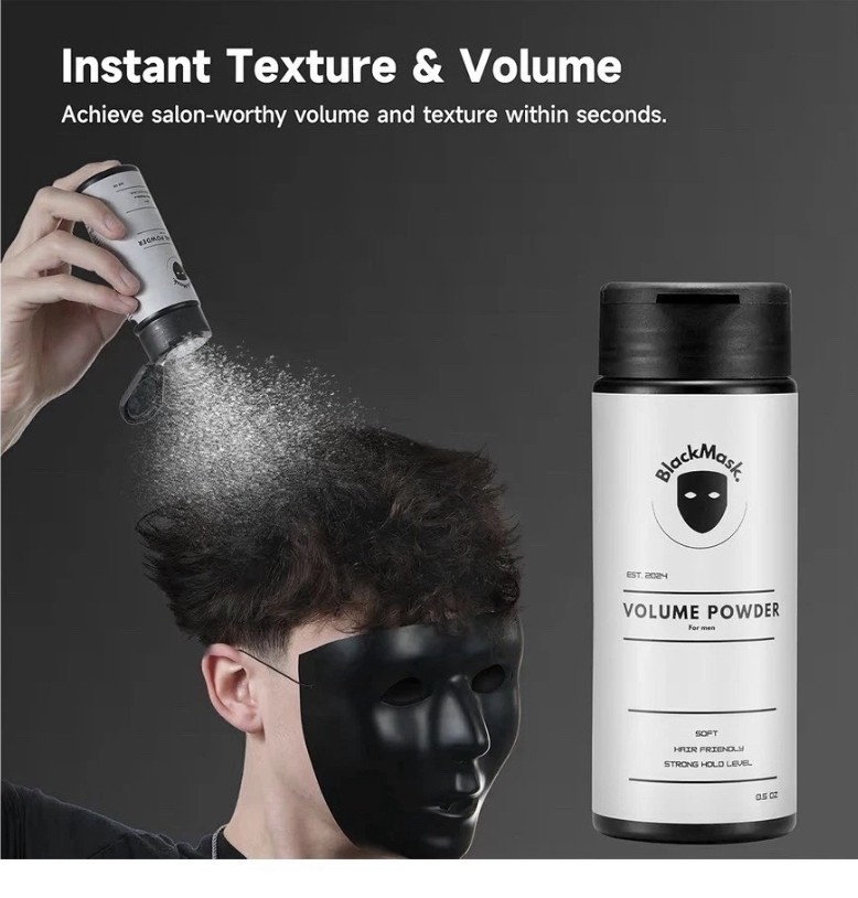 Black Mask Texture Powder for Men, Easy-to-Apply Styling Powder Dry Hair Look-2