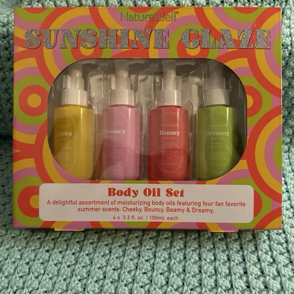 NatureWell Sunshine Glaze Moisturizing Body Oil Set 4×3.3 fl oz Cheeky