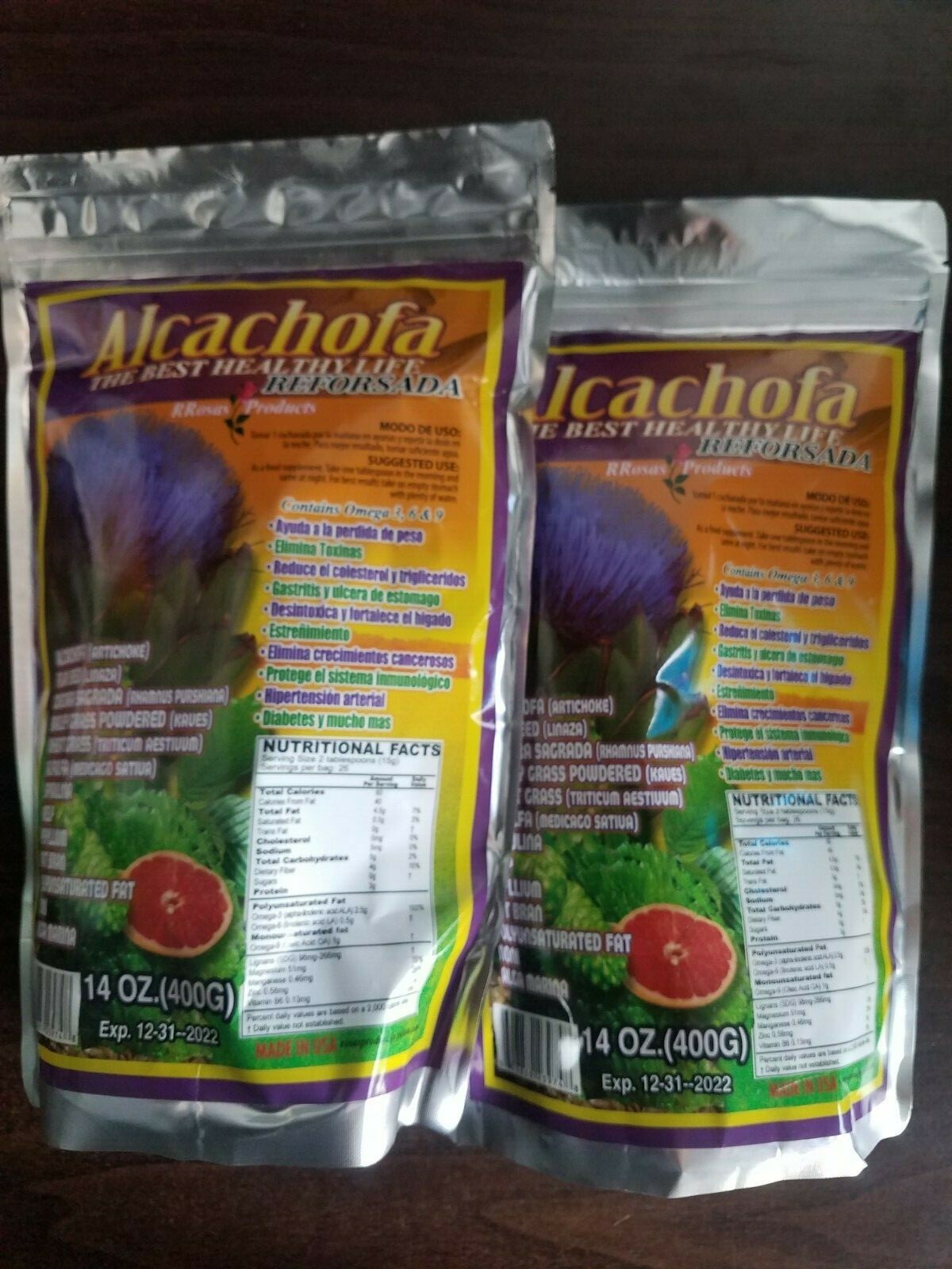 2 PACK ARTICHOKE FLAXSEED POWDER 14 OZ EACH 12/2025 ALCACHOFA REFORSADA 400 GR