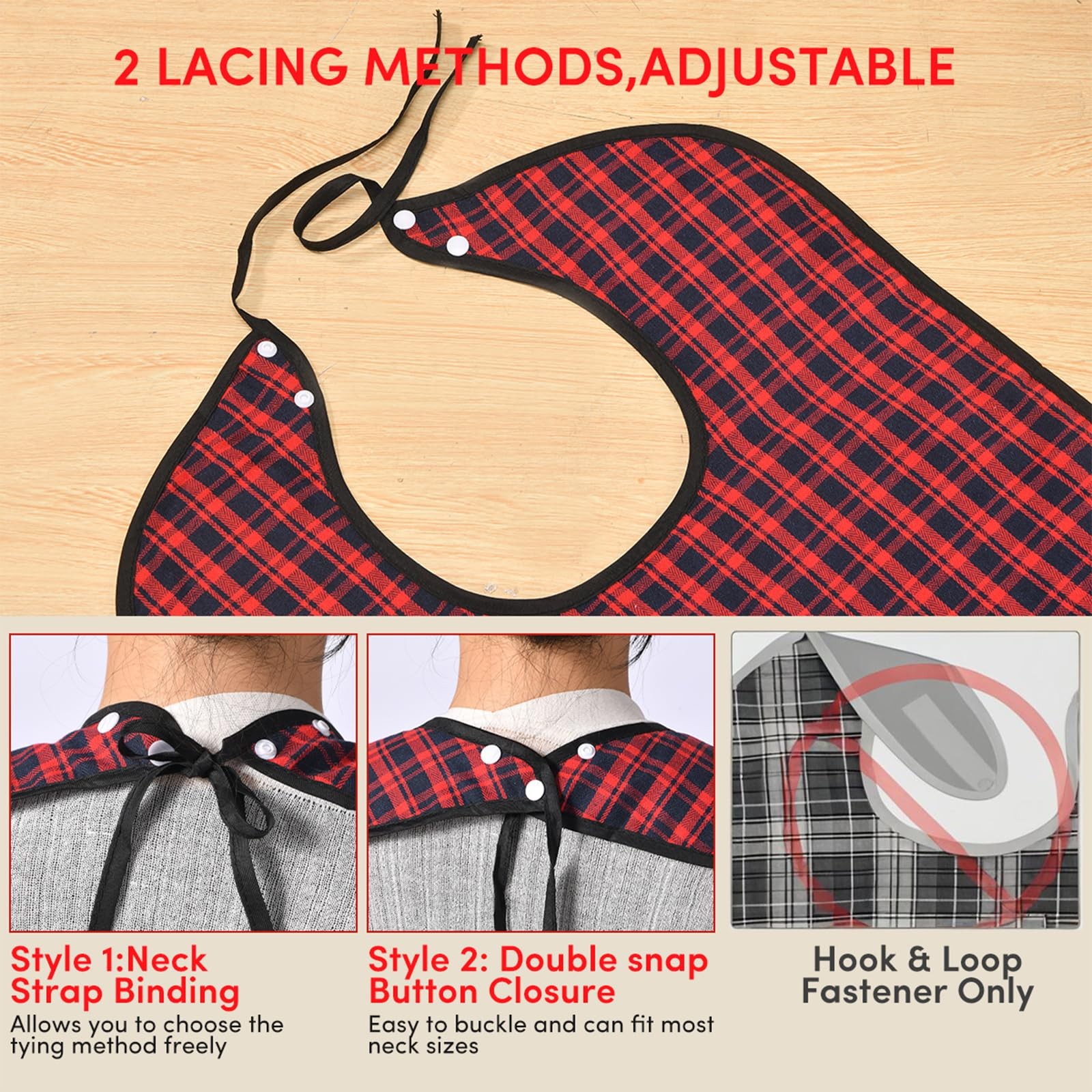 Oulisen 3 Pcs Adult Bibs For Men Washable, Reusable Adult, Black/Red/Blue