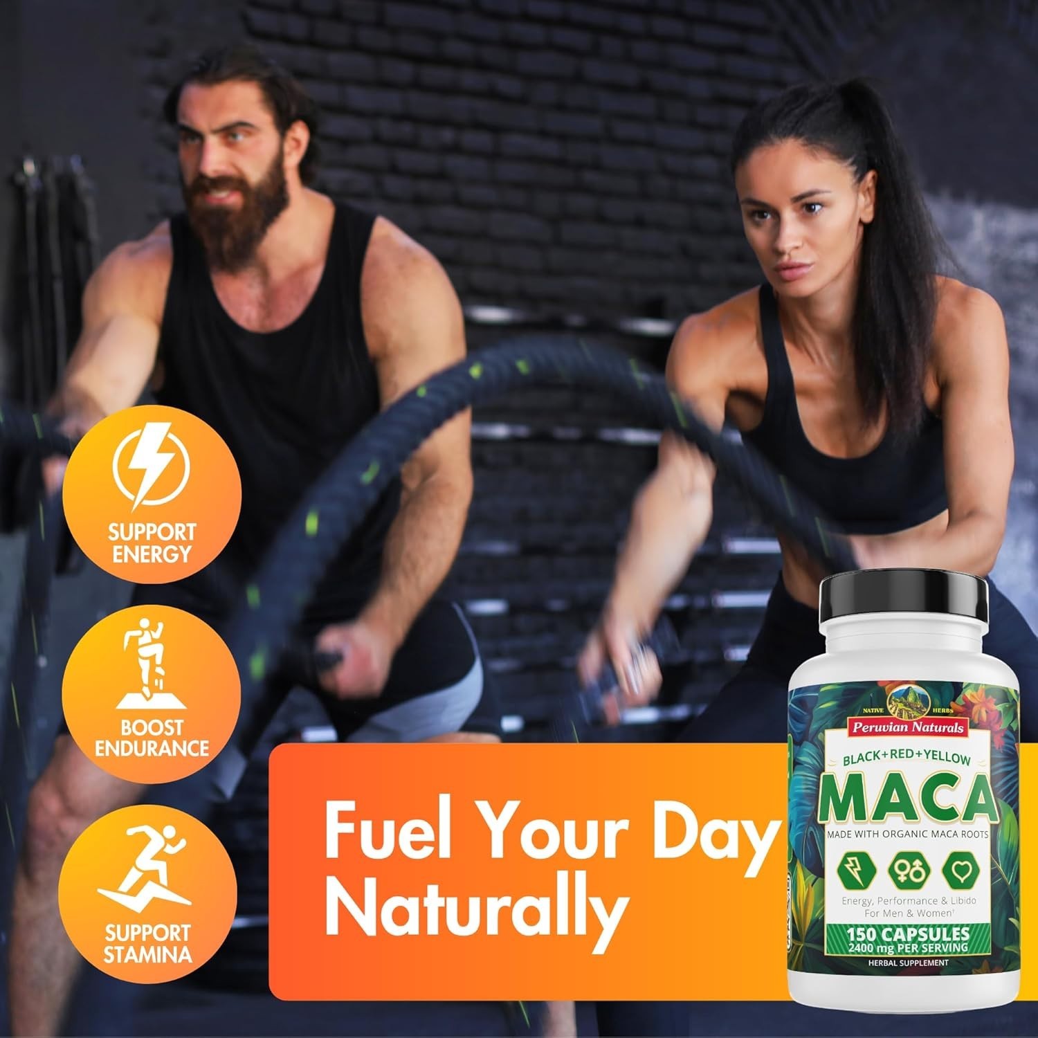 2400mg Organic Black Red Yellow Maca Root Capsules for Men & Women from Peru 150