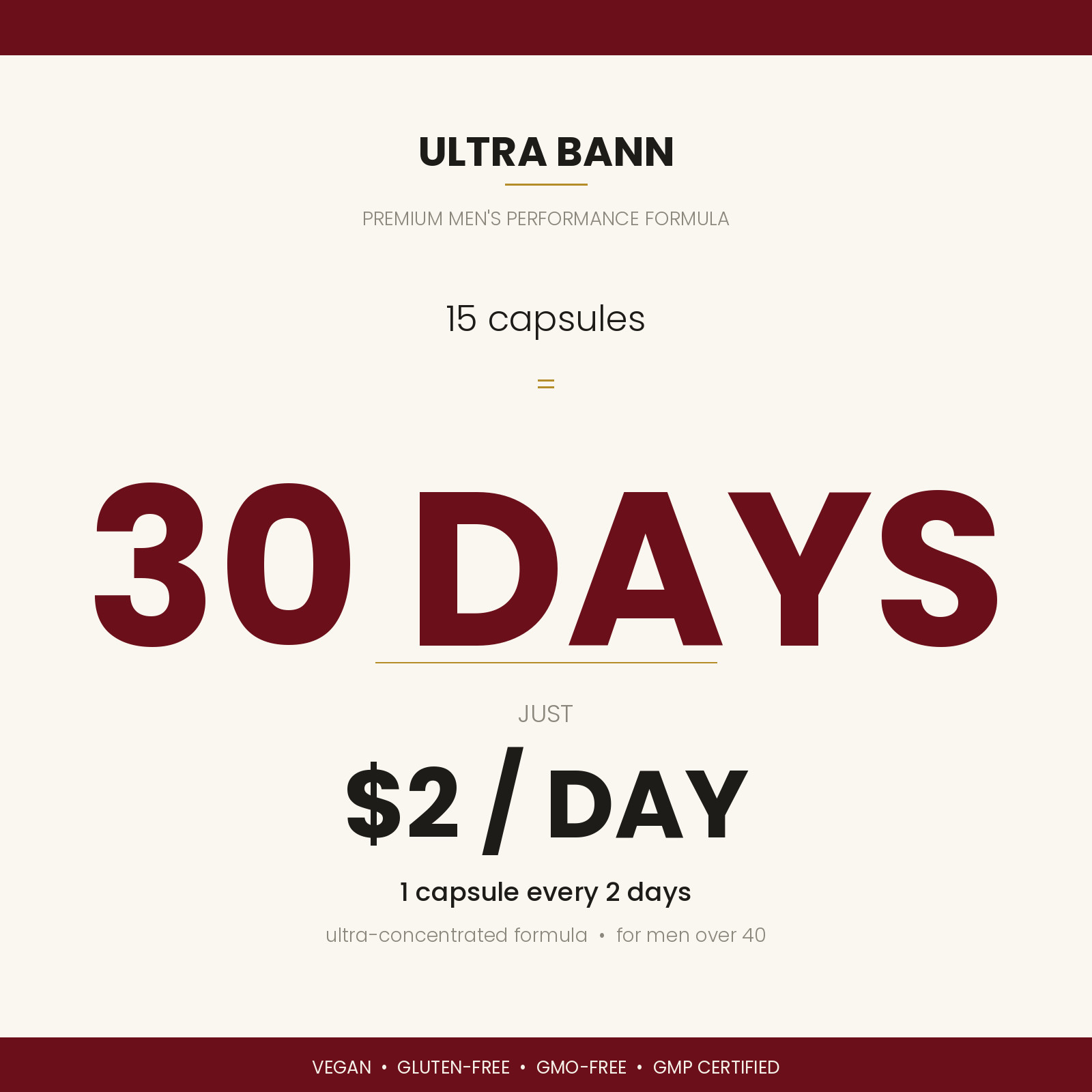 Ultra Bann Men’s Performance | 1 Cap = 2 Days | Premium 30-Day Formula 40+