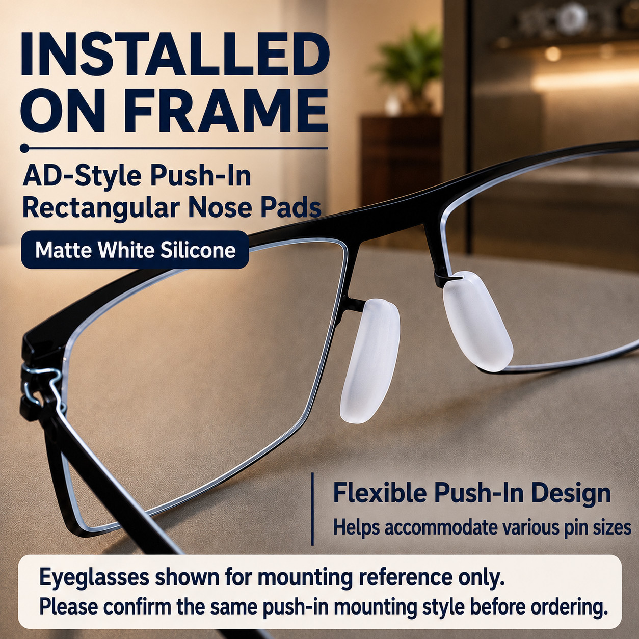 AD-Style Push-In Rectangular Nose Pads Matte White Silicone L/R 3 Pairs