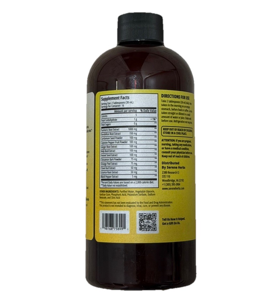 Serene Herbs Turmeric Bitters Liquid Herbal Blend Digestive Balance Supplement