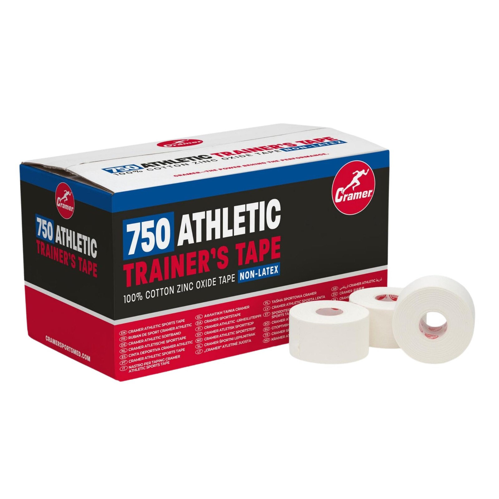 Cramer Team Color Athletic Tape, White, Latex-Free, 1.5 x 15yds, 32 Roll Bulk
