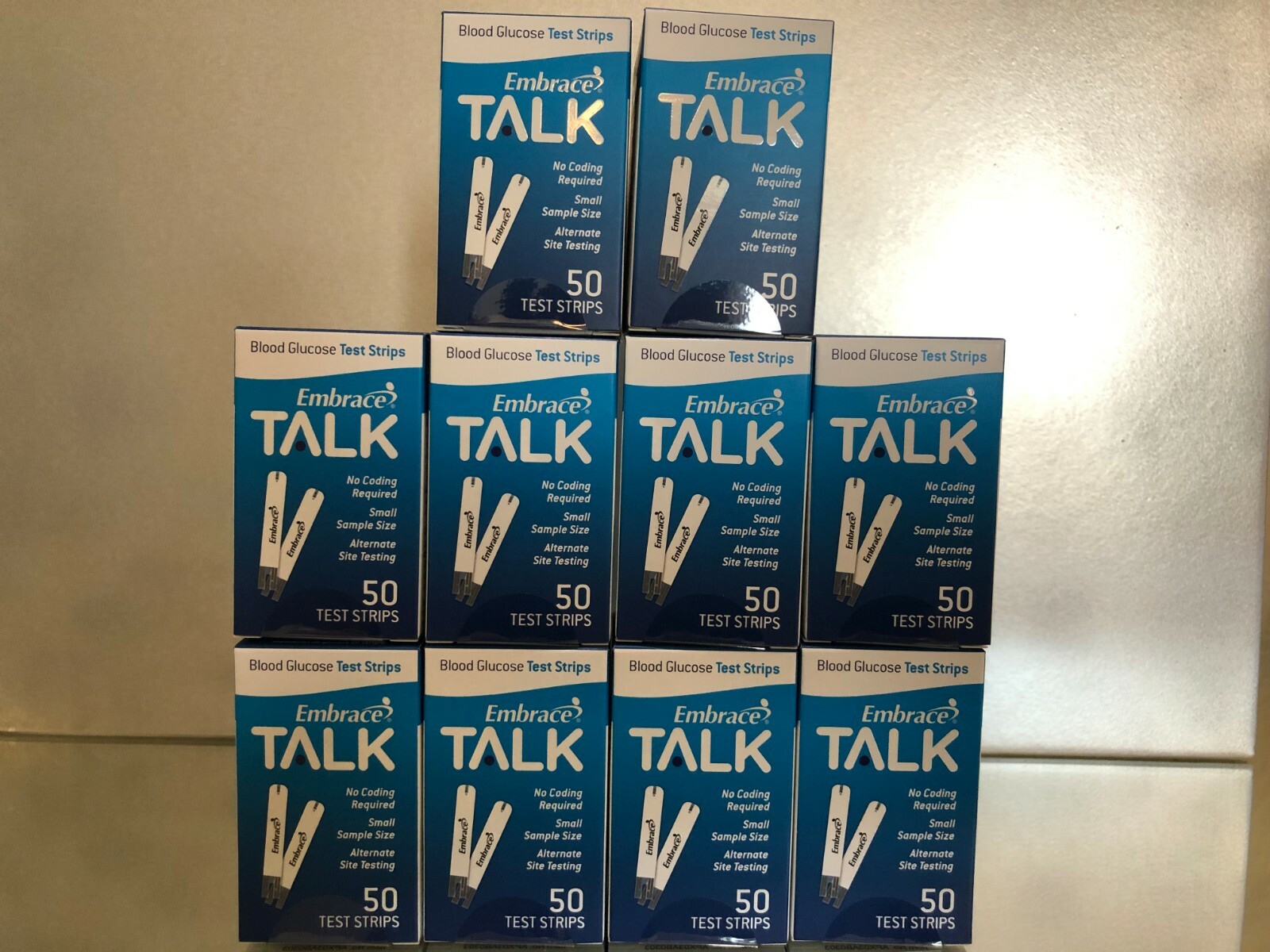 Embrace TALK Blood Glucose Test Strips 500 Qty (10 boxes). Exp 11/04/2025