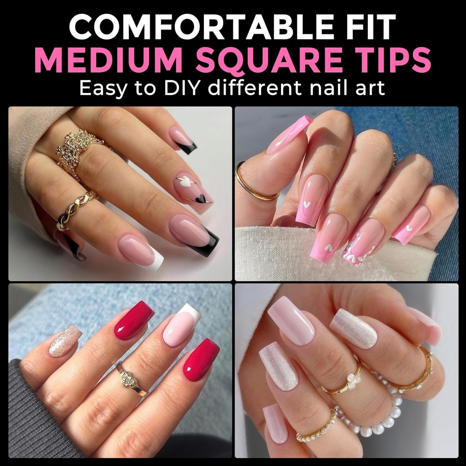 Versatile Square Nail Tips 216 Pieces Clear Press On for Acrylic and Gel Use