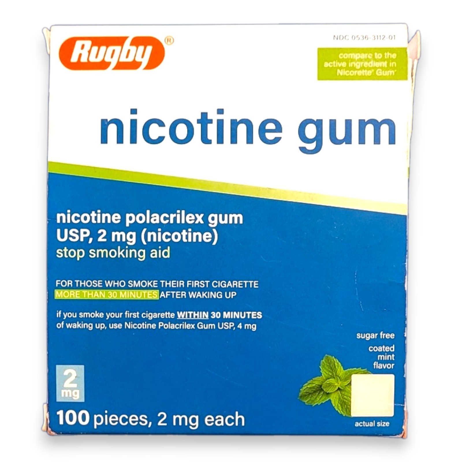 Rugby Nicotine Gum 2mg Mint 100 Count Smoking Cessation Aid Exp 05/2028