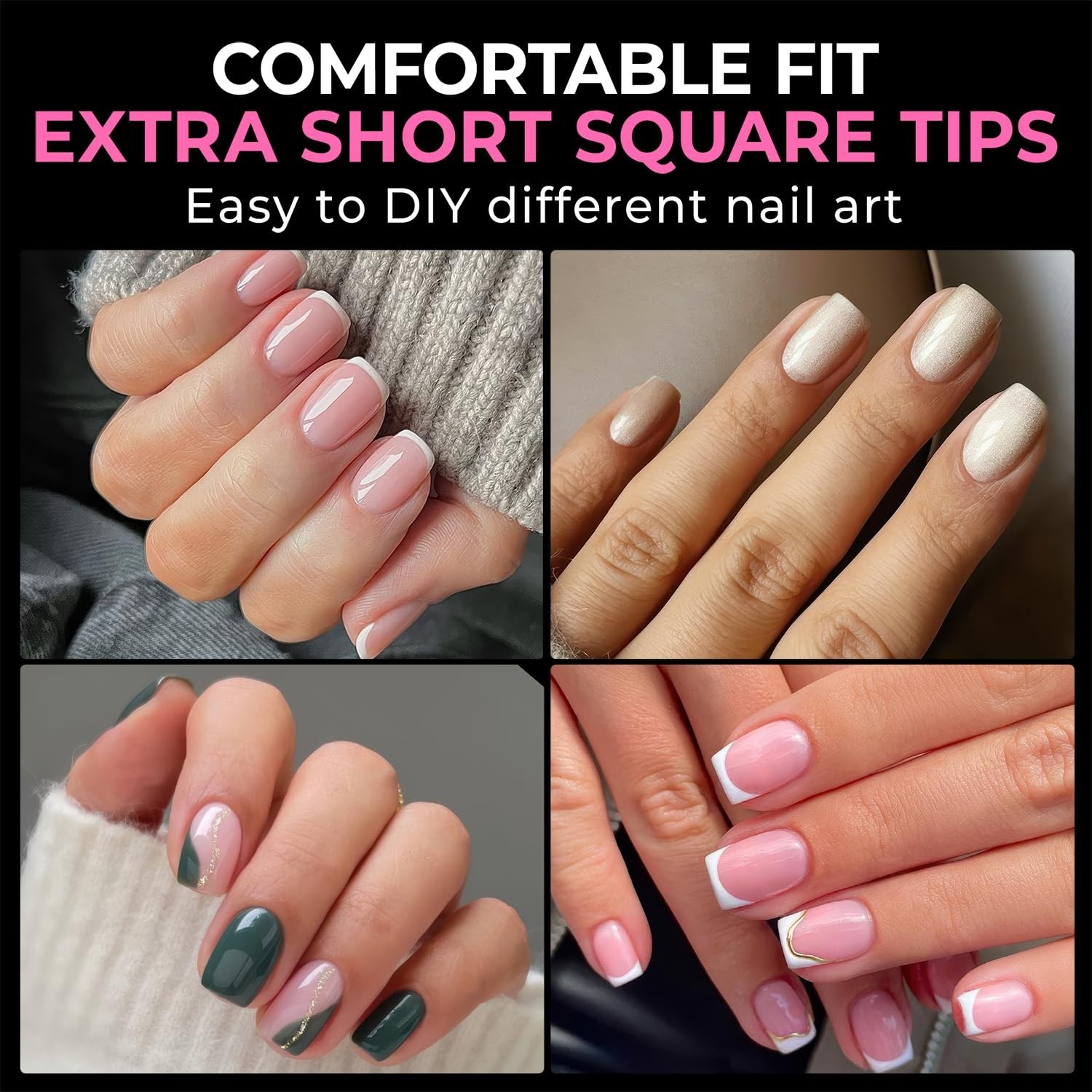 Long-Lasting 216pcs Soft Gel Extra Short Square Tips in 12 Sizes – DIY Nail Art