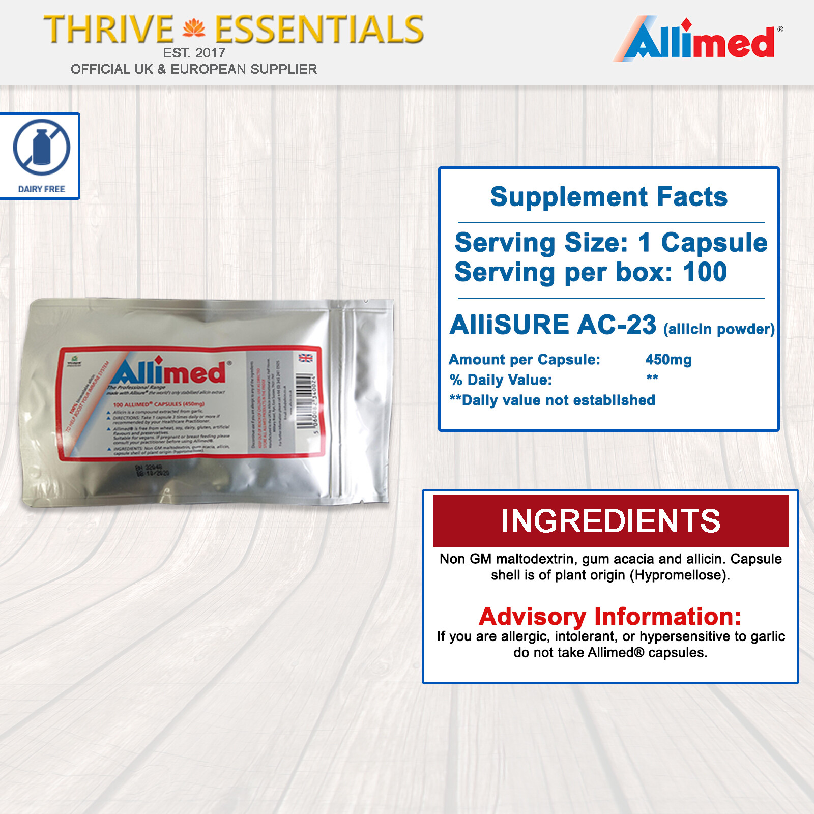 Allimed® Capsules 450 mg. Prebiotic (100 Capsule), Highest Quality + FREE P&P UK