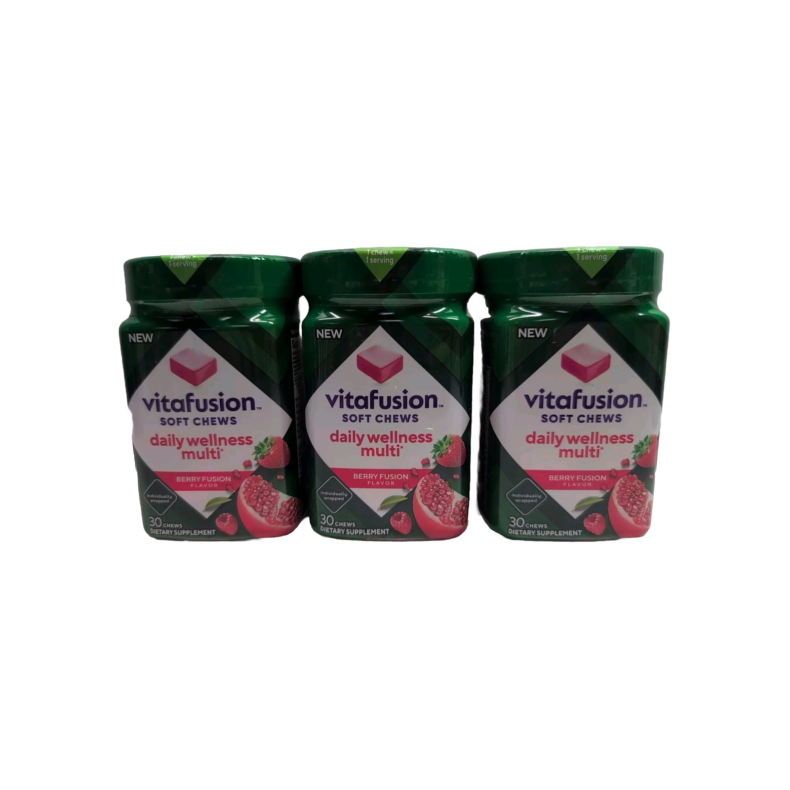 (3) Vitafusion Soft Chews Daily Wellness Berry Fusion, 30 Each. EXP 12/2025+