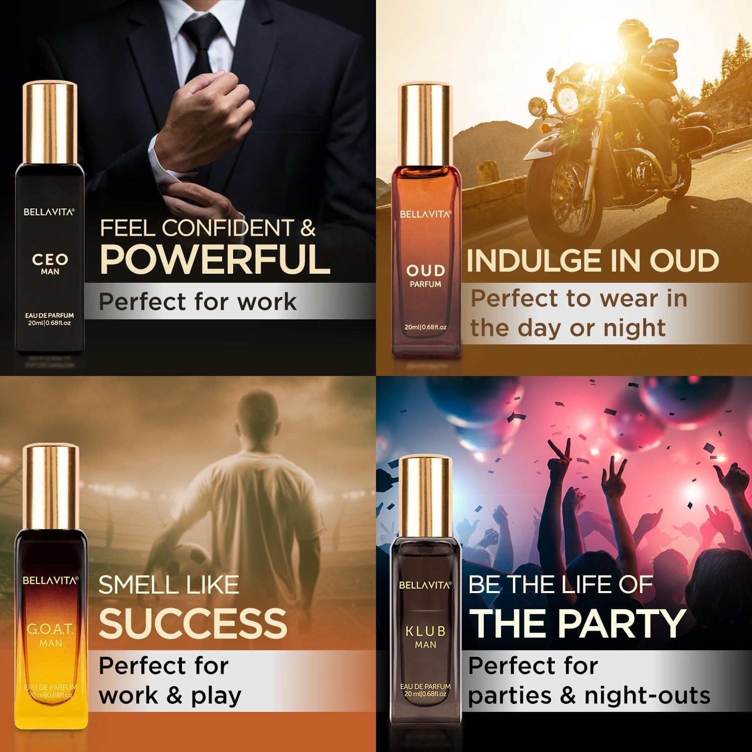 Bella Vita Luxury Long Lasting Perfume Gift Set for Man | 4x20ml | Gifts for Men