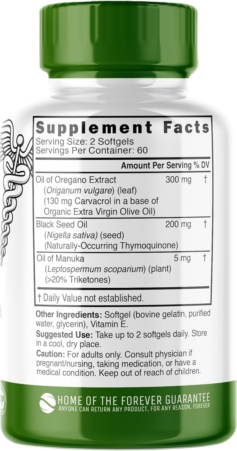 OIL OF OREGANO WITH BLACK SEED OIL & MANUKA OIL GELS, GUT & INFLAMMATORY SUPPORT