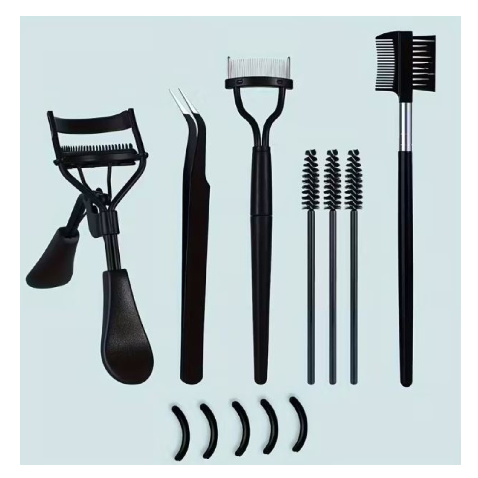 6 in 1 Eyelash Curler Set Kit Eyebrow Brush Makeup Tools Tweezers Silicone Pads