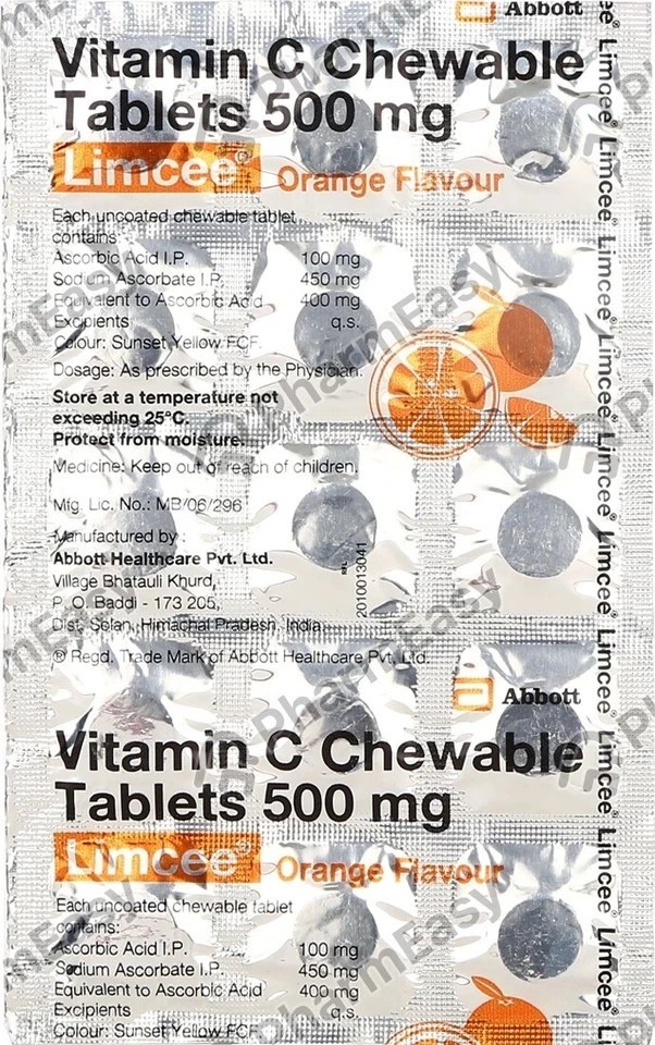 Limcee Vitamin C 500mg – 105 Orange Chewable Tabs for Immunity Support
