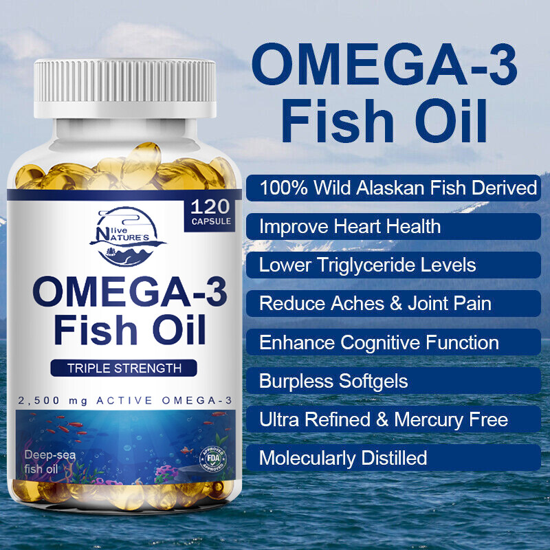 3x Strength EPA & DHA Omega 3 Fish Oil 3600mg, Highest Potency, 120 Softgels