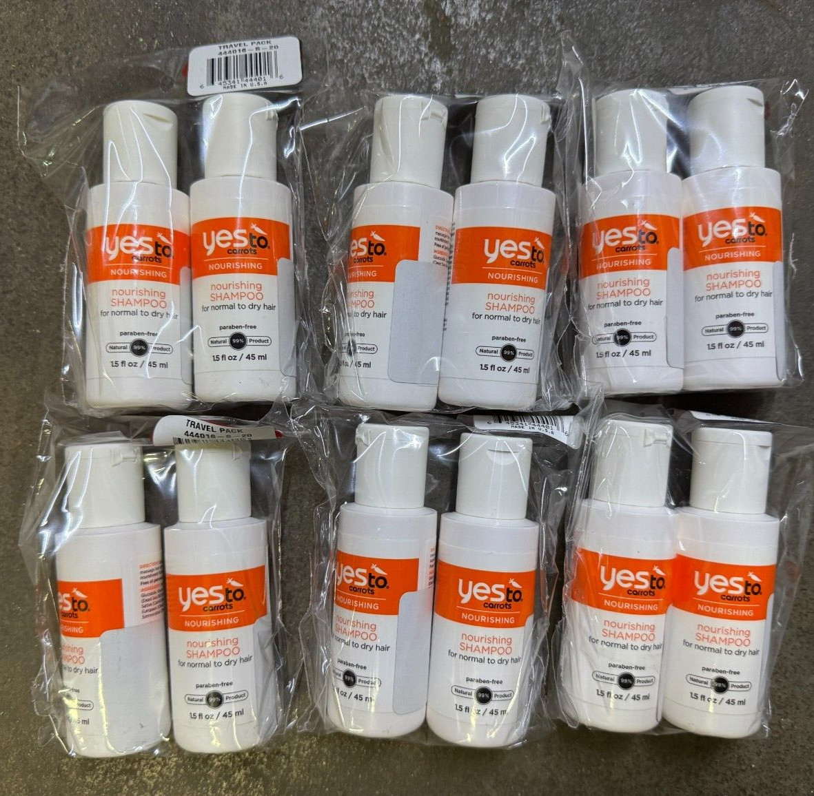 Yes To Carrots Shower Essentials Travel Shampoo 1.5 OZ NEW Lot of 12 NEW!