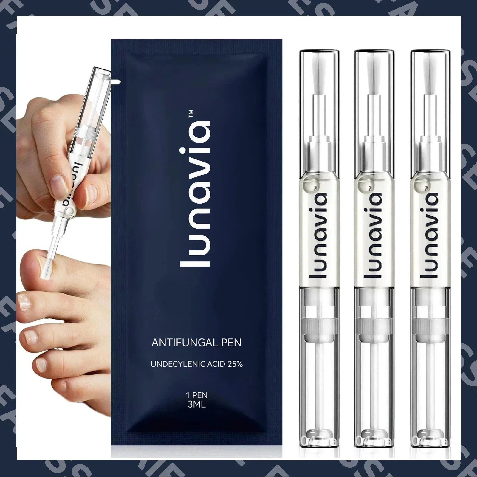 Lunavia Antifungal Pen, 25% Undecylenic Acid – Toenail Fungus Treatment, 3 Pack