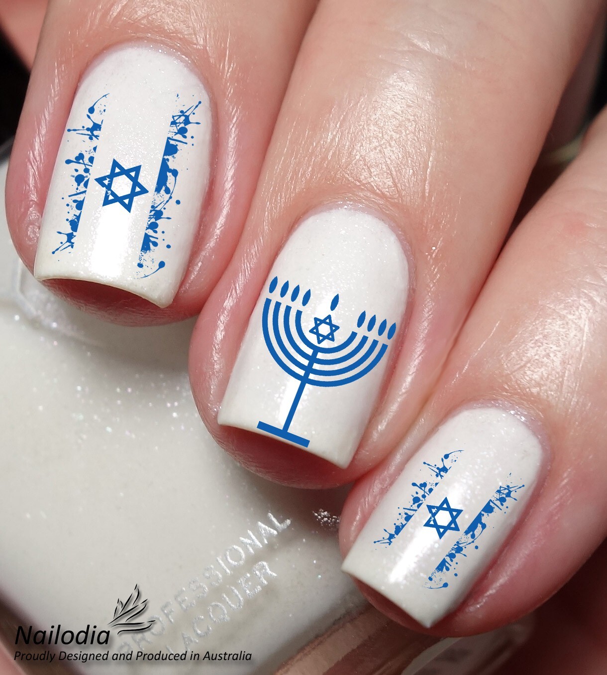 I love Israel Flag Menorah Jewish Nail Art Decal Sticker Water Transfer Slider