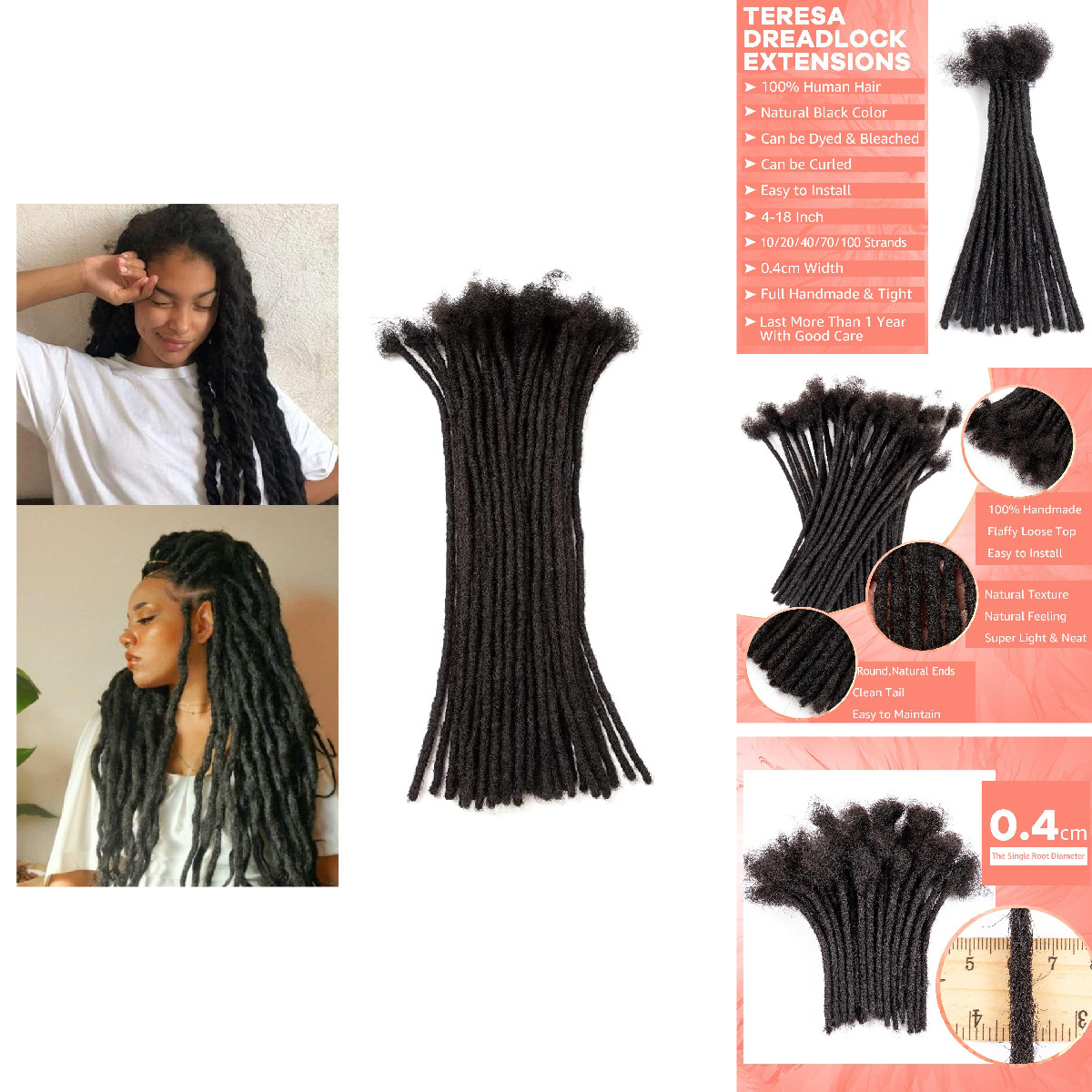 Jiajia Teresa Small 0.4Cm And 0.8Cm Width 6-18 Inch 100 Human Hair Dreadlock