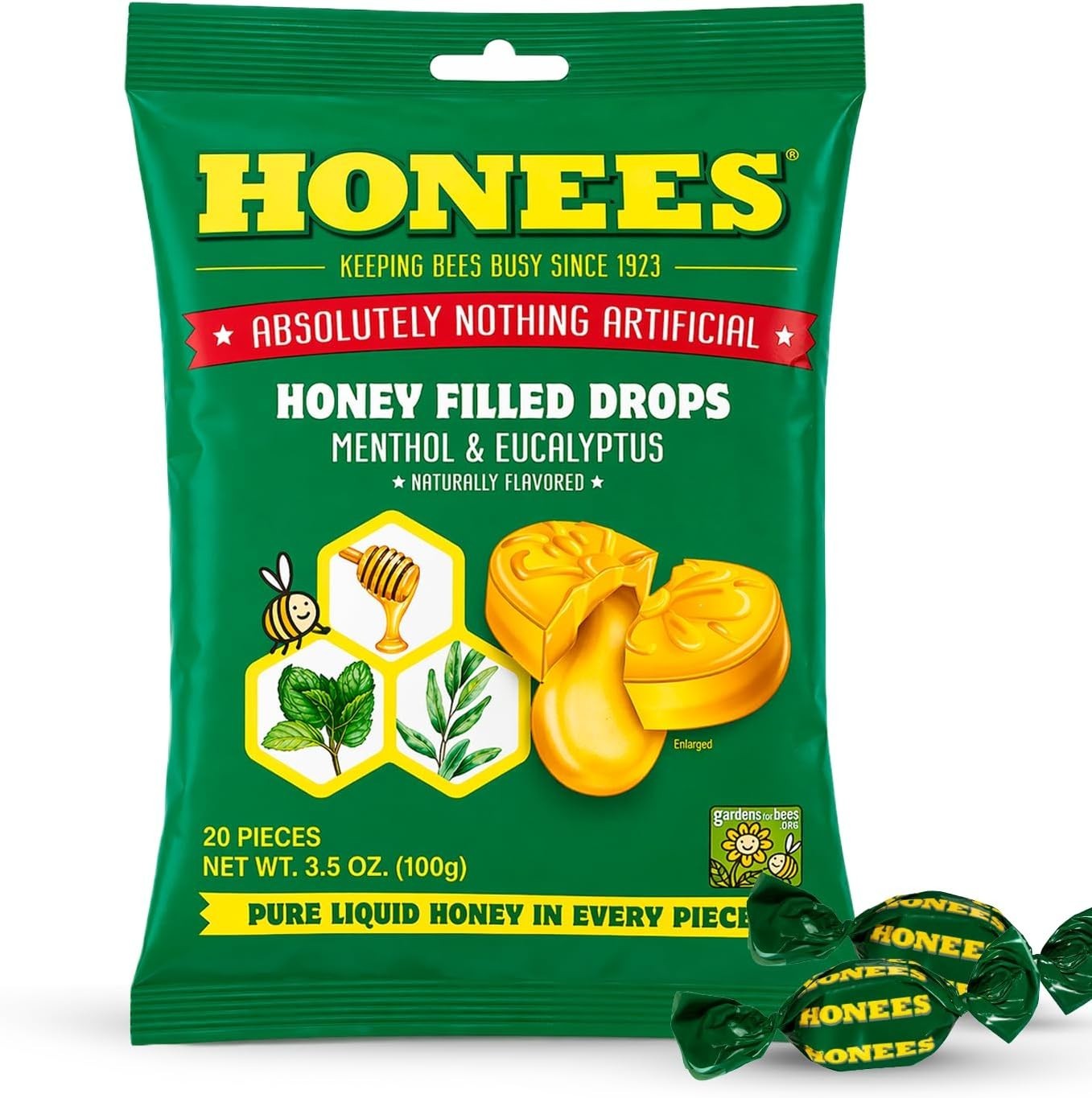 Menthol Cough Drops – 20-Piece, Single Pack Honey-Filled Lozenges | Temporary Re