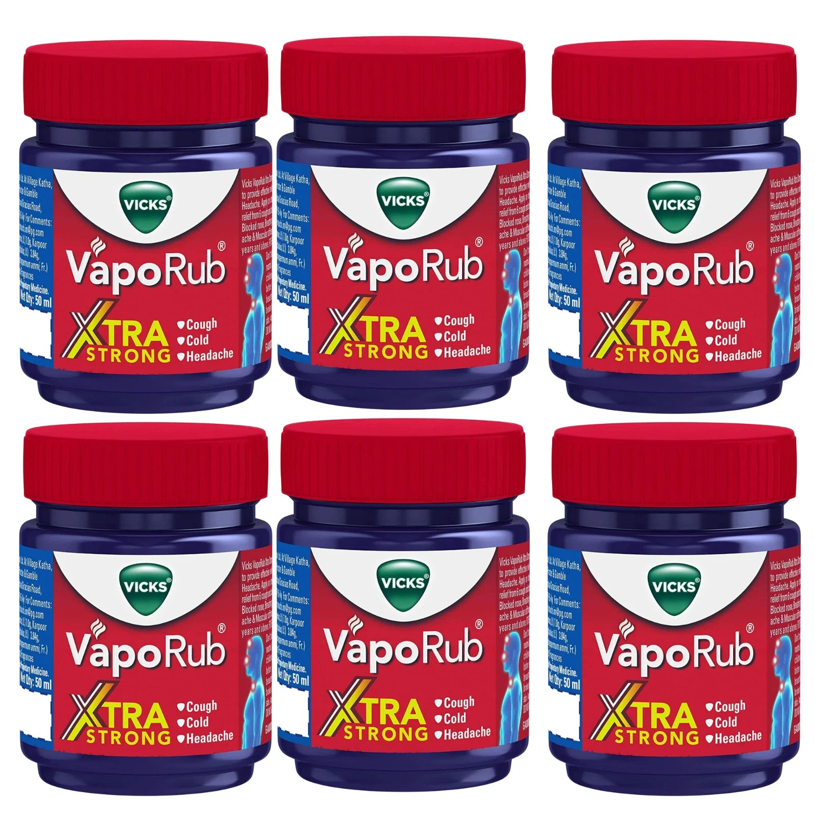 6 X Vicks VapoRub Xtra Strong 50ml Chest Rub Cold Cough Relief Free Shipp