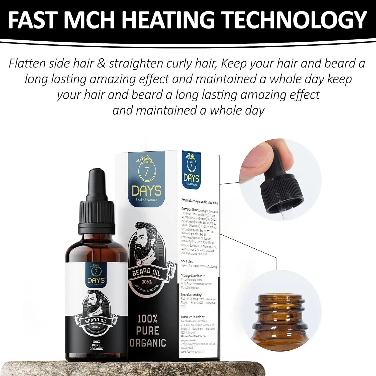 7 Days 100% Result Beard oil for men smooth shine stronger beard hair/ 30ml