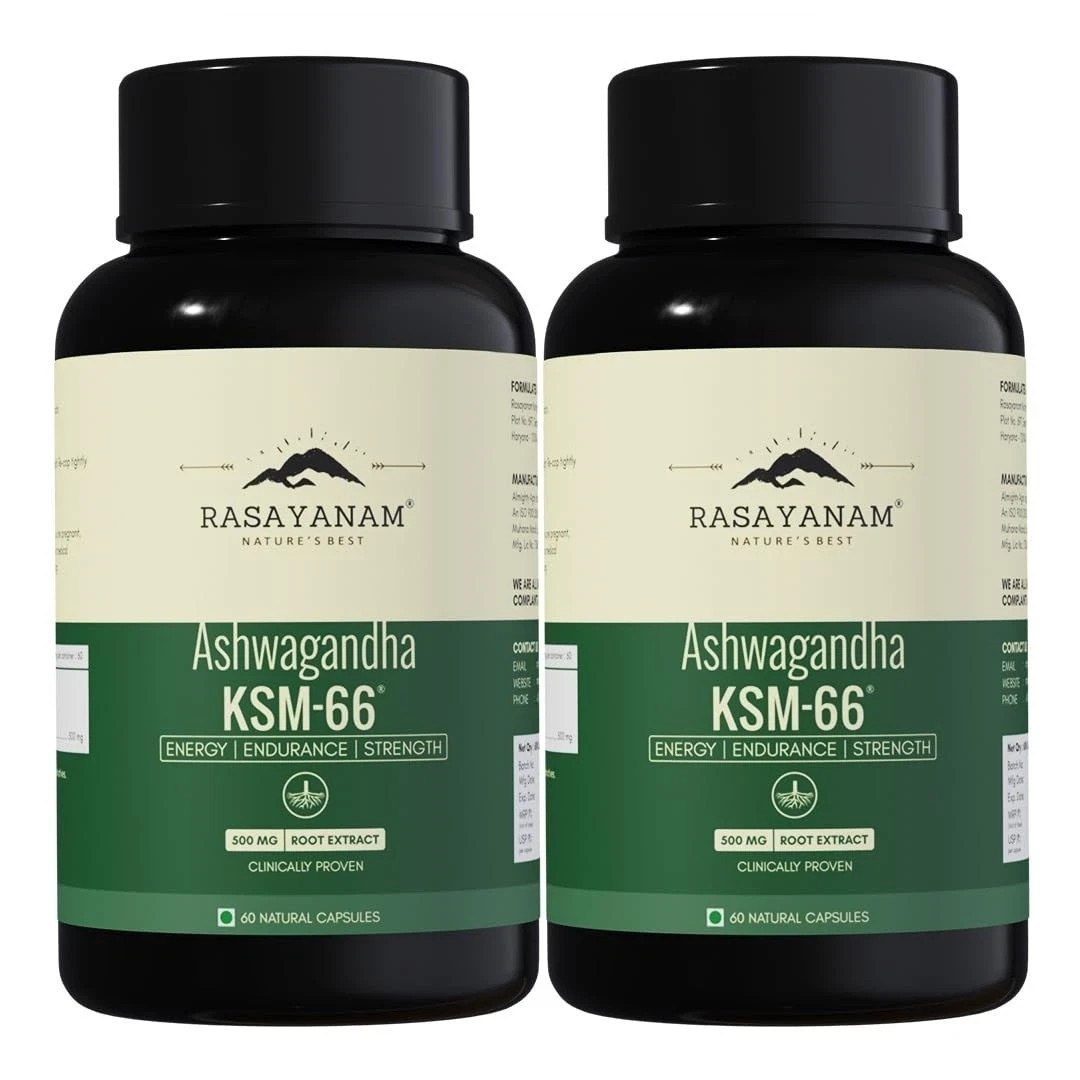 Ashwagandha KSM-66 | 5% Withanolides | 100% Pure Root Extract | 60 Capsules (2x)