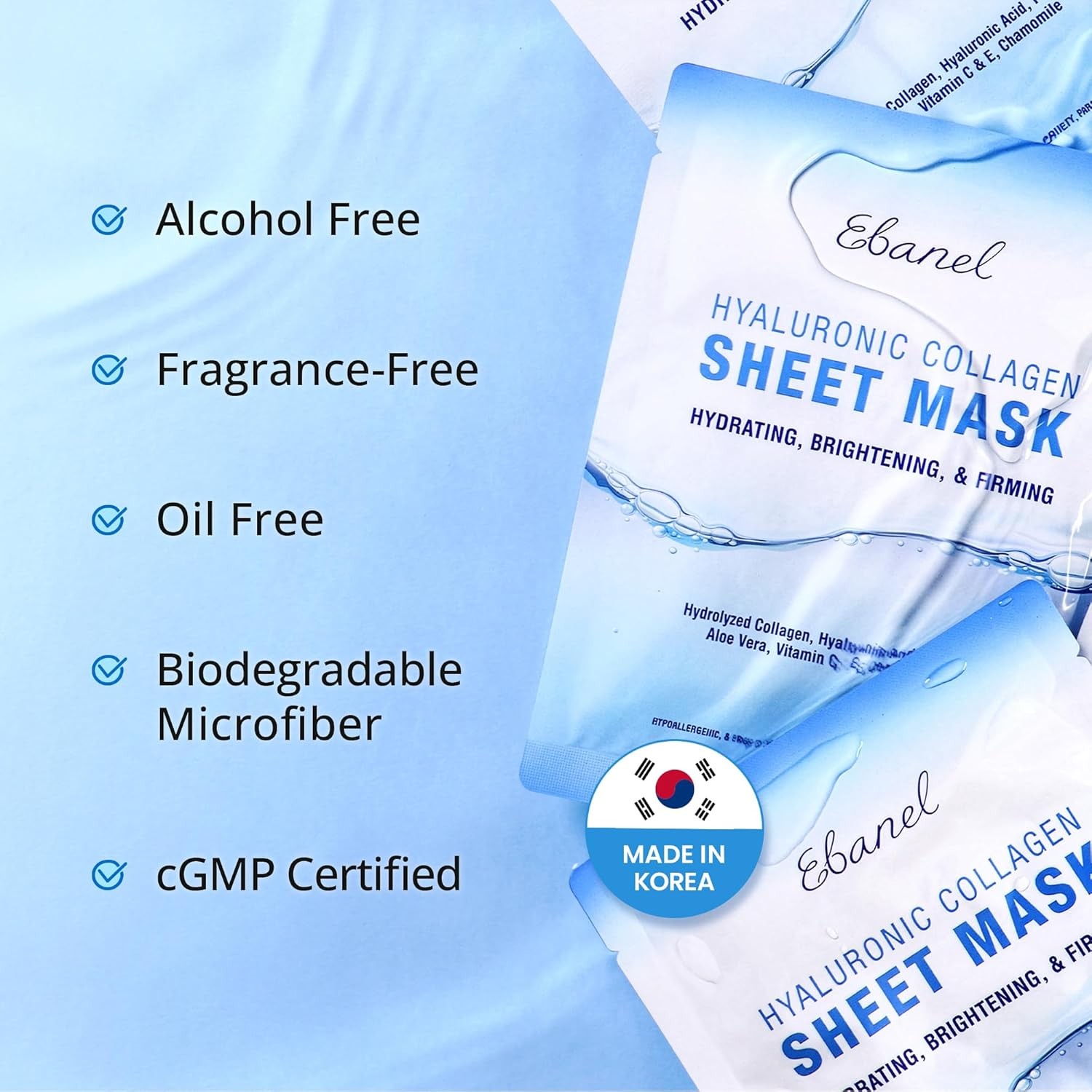 Ebanel Collagen Face Mask Hyaluronic Acid Vitamin C 10 Pack